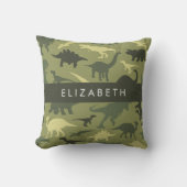 恐竜のパターン、恐竜のシルエット、あなたの名前 クッション (正面)