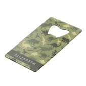 恐竜のパターン、恐竜のシルエット、あなたの名前 クレジットカード栓抜き (裏面アングル)