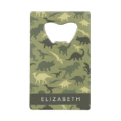 恐竜のパターン、恐竜のシルエット、あなたの名前 クレジットカード栓抜き (裏面)
