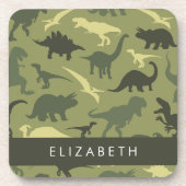 恐竜のパターン、恐竜のシルエット、あなたの名前 コースター (正面)