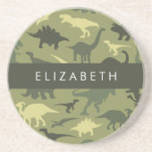 恐竜のパターン、恐竜のシルエット、あなたの名前 コースター (正面)