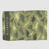 恐竜のパターン、恐竜のシルエット、あなたの名前 ゴルフタオル (横)