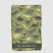 恐竜のパターン、恐竜のシルエット、あなたの名前 ゴルフタオル (正面)