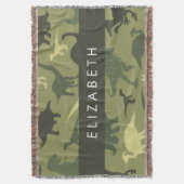 恐竜のパターン、恐竜のシルエット、あなたの名前 スローブランケット (正面縦)