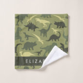 恐竜のパターン、恐竜のシルエット、あなたの名前 バスタオルセット (ウォッシュタオル)