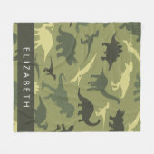 恐竜のパターン、恐竜のシルエット、あなたの名前 フリースブランケット (正面(横))