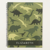 恐竜のパターン、恐竜のシルエット、あなたの名前 プランナー手帳 (正面)