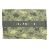 恐竜のパターン、恐竜のシルエット、あなたの名前 枕カバー (正面)