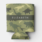 恐竜のパターン、恐竜のシルエット、あなたの名前 缶クーラー (裏面)