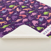 恐竜のパーソナライズされたピンク紫の少女 シェルパブランケット (3/4)