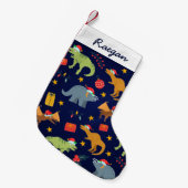 恐竜のパーソナライズされたブルーカワイイクリスマスパターン スモールクリスマスストッキング (正面 (吊り時))