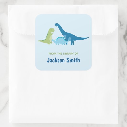 恐竜のパーソナライズされた蔵書票 スクエアシール (バッグ)