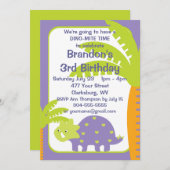 恐竜のパーソナライズされた誕生パーティー 招待状 (正面/裏面)