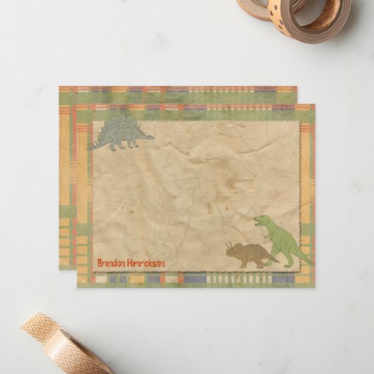 恐竜のパーソナライズなメッセージカード ノートカード (正面/裏面インサイチュ)