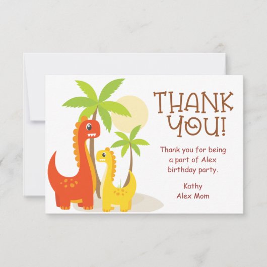 恐竜のパーソナライズ誕生日パーティーサンキューカード サンキューカード (正面)
