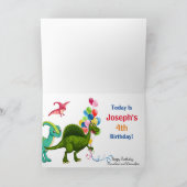 恐竜のパーソナライズ誕生日少年の名前と年齢 カード (内部)