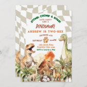 恐竜のパーティーのようなヴィンテージ少年の誕生日 招待状 (正面/裏面)