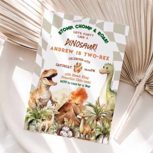 恐竜のパーティーのようなヴィンテージ少年の誕生日 招待状