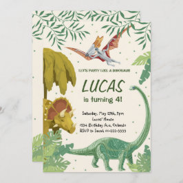 恐竜のパーティーのような誕生日招待状 招待状