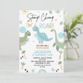恐竜のパーティーのような青い緑の誕生日 招待状 (スタンド正面)