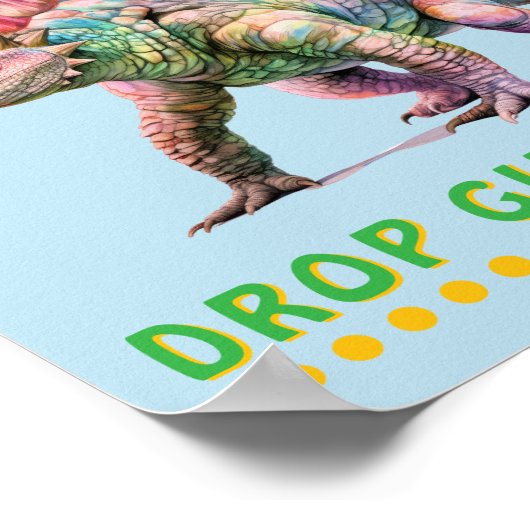 恐竜のパーティーのサイン：ギフトをここにドロップ ポスター (角)