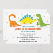 恐竜のパーティーの最初誕生日の男の子の招待 招待状 (正面/裏面)