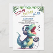 恐竜のパーティーソングストンプチョンプロアボーイ誕生日 招待状 (正面)