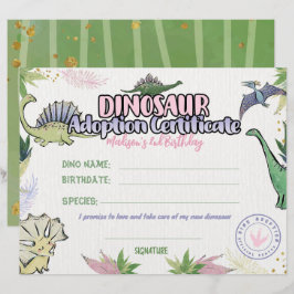 恐竜のパーティーテーマ、Dinoの養子縁組の証明書