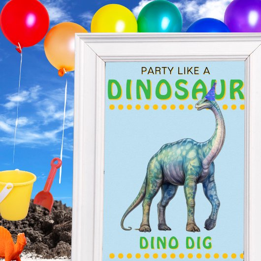 恐竜のパーティーデコール記号: Dino Dig ポスター