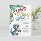 恐竜のパーティームーブストンプチョンプローラーボーイ誕生日 招待状 (スタンド正面)