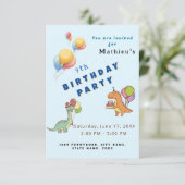 恐竜のパーティー子供の誕生日青おもしろい カード (スタンド正面)