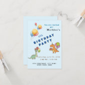 恐竜のパーティー子供の誕生日青おもしろい カード (正面/裏面インサイチュ)