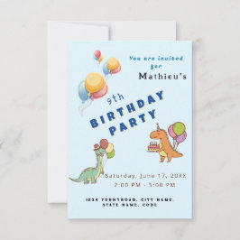 恐竜のパーティー子供の誕生日青おもしろい カード