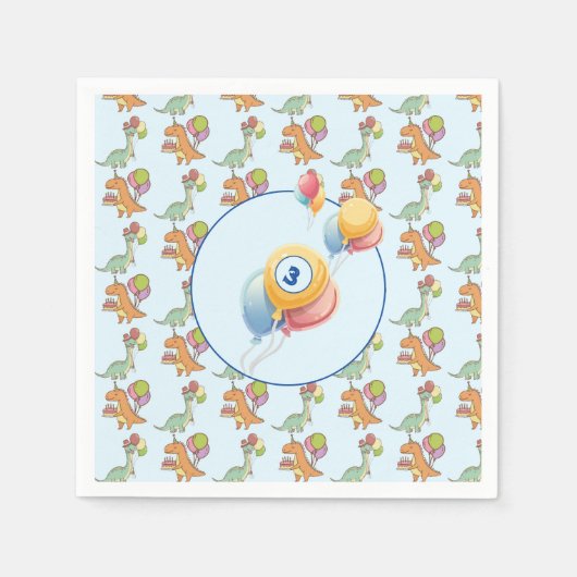 恐竜のパーティー子供の誕生日青おもしろい スタンダードカクテルナプキン (正面)