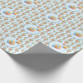 恐竜のパーティー子供の誕生日青おもしろい ラッピングペーパー (角)