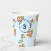 恐竜のパーティー子供の誕生日青おもしろい 紙コップ (正面)