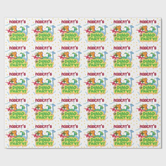 恐竜のパーティー時間の追加ネームボーイズ誕生日 ラッピングペーパー (フラット)