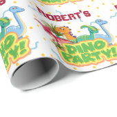 恐竜のパーティー時間の追加ネームボーイズ誕生日 ラッピングペーパー (ロールコーナー)