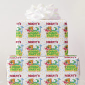 恐竜のパーティー時間の追加ネームボーイズ誕生日 ラッピングペーパー