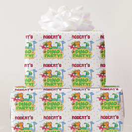 恐竜のパーティー時間の追加ネームボーイズ誕生日 ラッピングペーパー