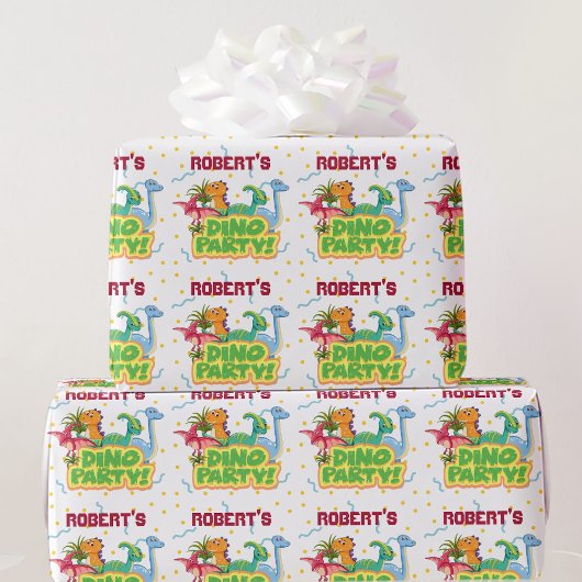 恐竜のパーティー時間の追加ネームボーイズ誕生日 ラッピングペーパー