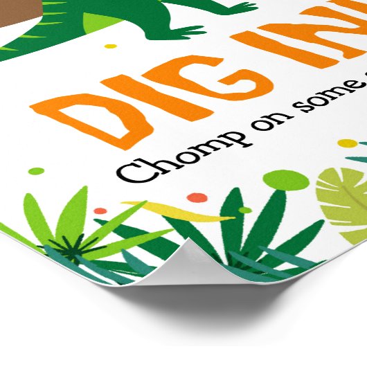 恐竜のパーティー食品のスイーツサイン ポスター (角)