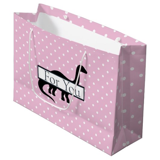 恐竜のピンクのトランプのポーカー模様 ラージペーパーバッグ (正面アングル)