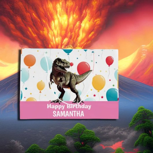 恐竜のピンクのパーティーバルーン ラージペーパーバッグ