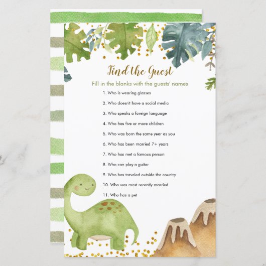 恐竜のフローラゲストゲームを見つける (正面/裏面)