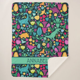 恐竜のフローラフォークシルエット美しい少女 シェルパブランケット