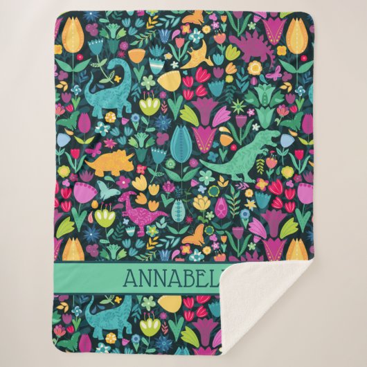 恐竜のフローラフォークシルエット美しい少女 シェルパブランケット (正面)