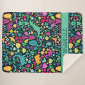 恐竜のフローラフォークシルエット美しい少女 シェルパブランケット (正面(横))