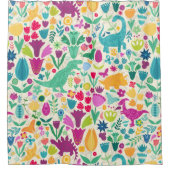 恐竜のフローラフォークシルエット美しい少女 シャワーカーテン (正面)