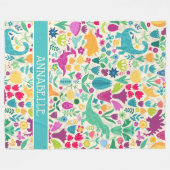 恐竜のフローラフォークシルエット美しい少女 フリースブランケット (正面(横))